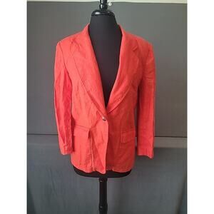 VTG Liz Claiborne Red Linen Blazer Jacket Size 8P Lagenlook 80s EUC